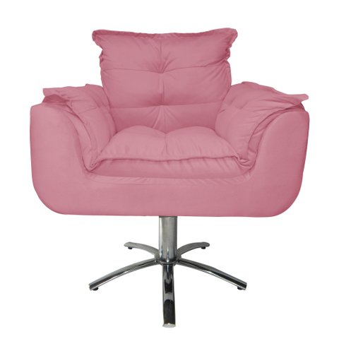 Poltrona Decorativa Opalla Pés Giratório Metal Suede Rosa - DS Estofados