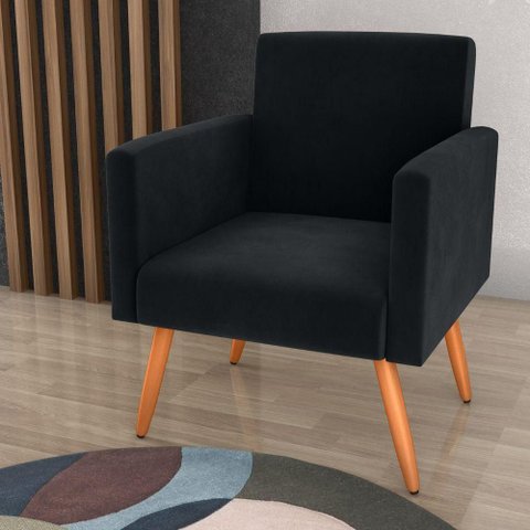 Poltrona Piazza Nobre para Sala Reclinável Veludo Preto Matrix
