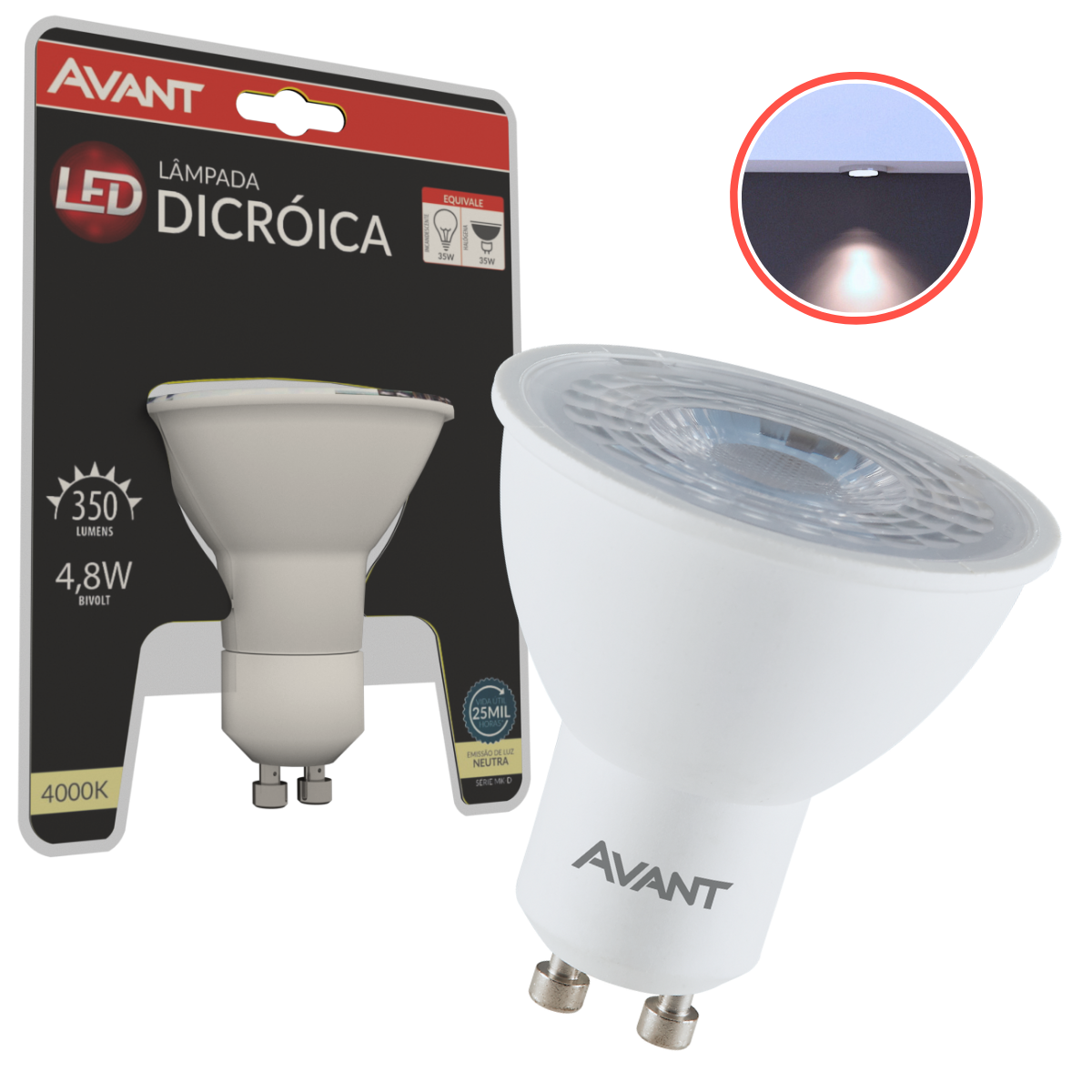 Lampada Dicroica Mr16 Avant Gu10 Bn 4.8w