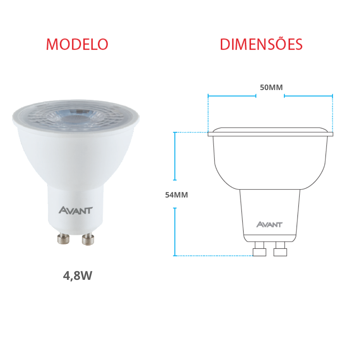 Lampada Dicroica Mr16 Avant Gu10 Bn 4.8w - 3