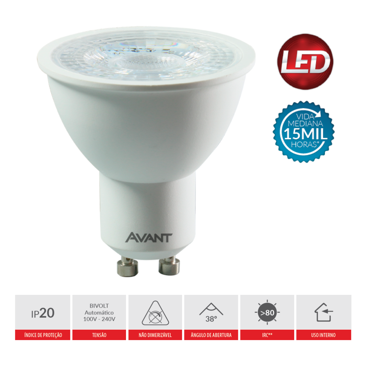 Lampada Dicroica Mr16 Avant Gu10 Bn 4.8w - 5