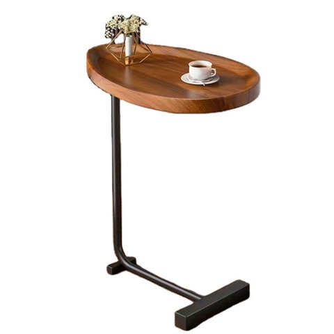 Mesinha Lateral de Apoio Moderna em Madeira e Metal Preto Fosco