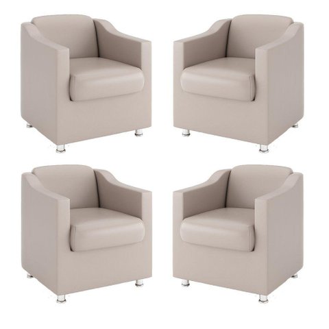 Kit 4 Poltronas Decorativas Para Recepção Courino Bege