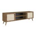 Ver imagem 1 de Rack Viena com Pés de Madeira Tela Natural e Couro 180cm:woodmel