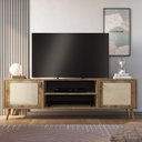 Ver imagem 3 de Rack Viena com Pés de Madeira Tela Natural e Couro 180cm:woodmel