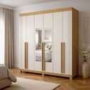Ver imagem 1 de Guarda-Roupa Casal 6 Portas 4 Gavetas MDF com Pés e Espelho Liss Marrom/Cinamomo/Off White