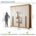 Ver imagem 3 de Guarda-Roupa Casal 6 Portas 4 Gavetas MDF com Pés e Espelho Liss Marrom/Cinamomo/Off White