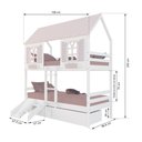 Ver imagem 4 de Beliche Casinha Bela com 2 Gavetas Kit Escada/escorregador - Madeira Maciça Branco/rosa | Housin