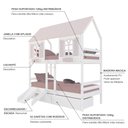 Ver imagem 5 de Beliche Casinha Bela com 2 Gavetas Kit Escada/escorregador - Madeira Maciça Branco/rosa | Housin