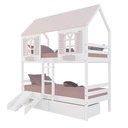 Ver imagem 2 de Beliche Casinha Bela com 2 Gavetas Kit Escada/escorregador - Madeira Maciça Branco/rosa | Housin