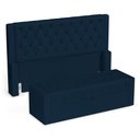 Ver imagem 1 de Cabeceira e Calçadeira Báu Queen Size Atena 160cm Capitonê Veludo Azul Marinho - Desk Design