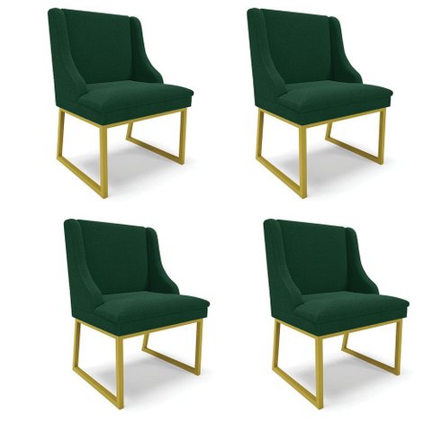 Cadeira Sala de Jantar Industrial Dourado Kit 4 Liz Bouclê Verde D03 - D’Rossi