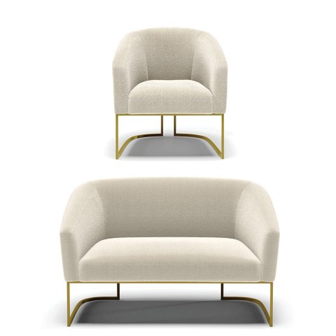 Sofá Namoradeira e Poltrona Industrial Dourado Stella Bouclê D03 - D'Rossi