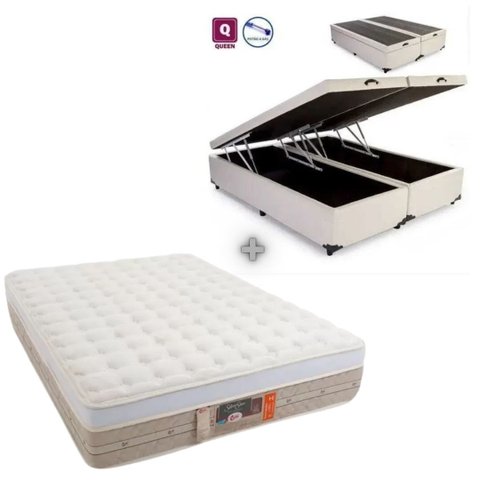 Cama Box com Baú Queen Branco + Colchão de Molas Ensacadas (pocket) Queen Silver Star - Castor 158x1
