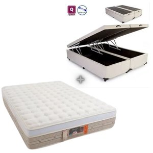 Cama Box com Baú Queen Branco + Colchão de molas ensacadas (Pocket) Queen Silver Star - Castor 158x1