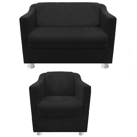 1 Poltrona e Namoradeira Decorativa Reforçada Suede Preto