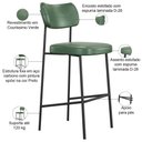 Ver imagem 6 de Kit 05 Banquetas Alta Bar Cozinha Sala de Jantar Preto Melina L02 Couríssimo Verde - Lyam Decor