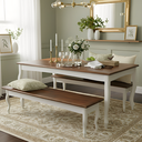 Ver imagem 1 de Conjunto de Mesa e Bancos Colonial com Pés Luiz Xv Cor Nude Laca com Tampo Imbuia Glazer 160x80
