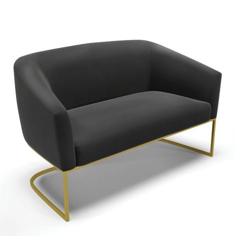 Sofá Namoradeira 2 Lugares Base Industrial Dourado Stella Suede D03 - D'Rossi Cor Preto