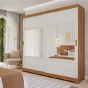 Ver imagem 1 de Guarda-Roupa Casal 2 Portas de Correr com 4 Espelhos e Pés 243cm 100% MDF Marsala Espresso Móveis Bege/Cinamomo/Off White