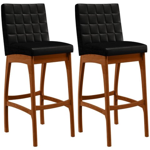 Kit 02 Banquetas Altas Para Cozinha Sala de Jantar Fixa Mila L02 Facto Preto Metalizado - Lyam