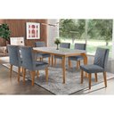 Ver imagem 1 de Conjunto: Mesa de Cozinha Londrina C/ Tampo Madeirado C/ Vidro Canto Reto 180x90cm e 6 Cadeiras Jade