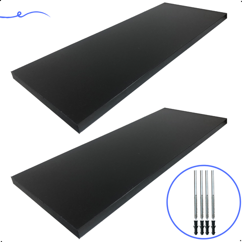 Kit 2 Prateleira Preta 50X20 + Suporte Flutuante Mdf  Organizadora Decoração Cozinha Banheiro Sala