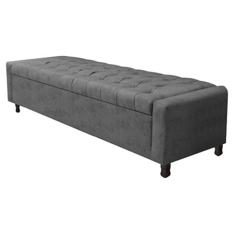 Calçadeira Baú Queen Everest P02 160cm para Cama Box Linho - Doce Sonho Móveis Chumbo