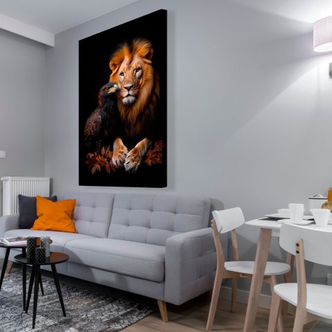 Quadro Decorativo Leão e a Águia Folhas de Outono Sala Quarto Casa Escritório