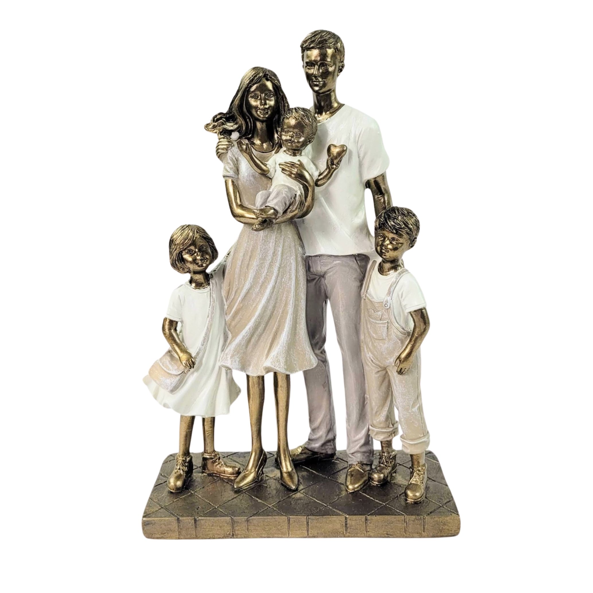 Enfeite Estátua Família com 3 Filhos 25x12x8cm Dourado