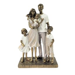 Enfeite Estátua Família com 3 Filhos 25x12x8cm Dourado - 1