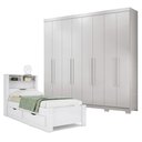 Ver imagem 1 de Guarda Roupa Casal Master New 8 Portas de Bater 4 Gavetas MDP Branco Brilho com Cama Solteiro Santos