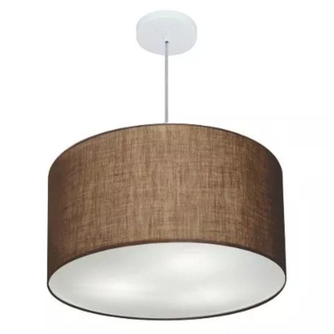 Lustre Pendente Cilíndrico Vivare Md-4101 Cúpula em Tecido 60x30cm - Bivolt - Café - Bivolt
