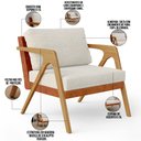 Ver imagem 4 de Kit 03 Poltronas Decorativas Sala Estar Pietra L02 Couríssimo Camel Linho Champagne - Lyam Decor