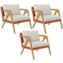Ver imagem 1 de Kit 03 Poltronas Decorativas Sala Estar Pietra L02 Couríssimo Camel Linho Champagne - Lyam Decor