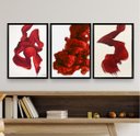 Ver imagem 2 de Kit 3 Quadros Decorativos Minimalistas Abstratos Vermelhos 33x24cm - com Vidro:madeira Preta