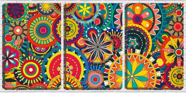 Quadro Decorativo 55x110 mandalas coloridas arte abstrata