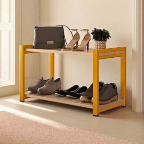 Sapateira Multiuso Industrial Atenas de Metal 2 Prateleiras Mdf:dourado-off White