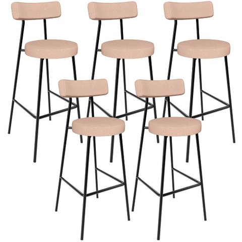 Kit 05 Banquetas Altas Cozinha Bar Sala De Jantar Em Aço Milão L02 Linho Rosê - Lyam Decor