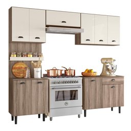 Cozinha Compacta Pepper com Balcão Carvalho Nature/off White Cristal - Nicioli - 1