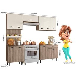 Cozinha Compacta Pepper com Balcão Carvalho Nature/off White Cristal - Nicioli - 6