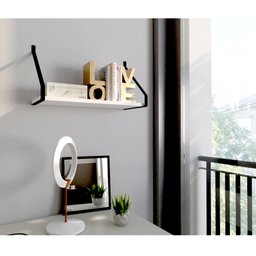 Prateleira 65cm Quarto Mdf Branco com Suporte Nicho Decoração Livro Apoio Sala - 1