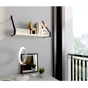 Prateleira 65cm Quarto Mdf Branco com Suporte Nicho Decoração Livro Apoio Sala