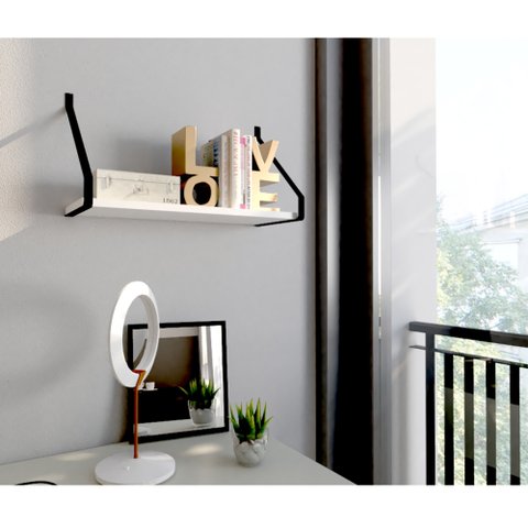 Prateleira 65cm Quarto Mdf Branco com Suporte Nicho Decoração Livro Apoio Sala