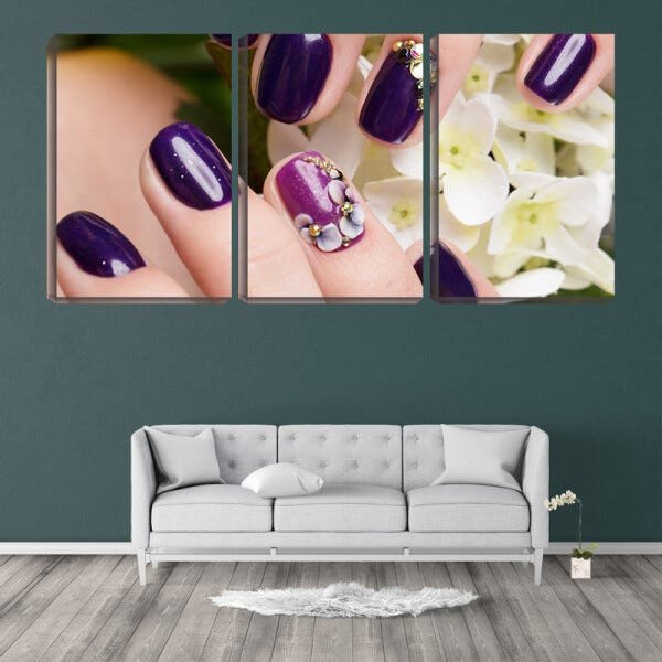 Quadro Decorativo 55x110 flores nas unhas salão manicure - 2