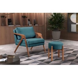 Poltrona Mona Luxo Madeira Maciça Tecido Linho:linho Azul - 1
