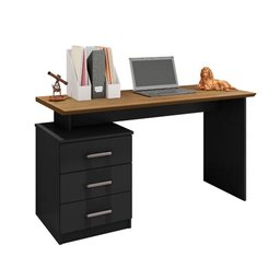 Mesa Escrivaninha com 3 Gavetas Flay Preto Trama / Freijó - 1