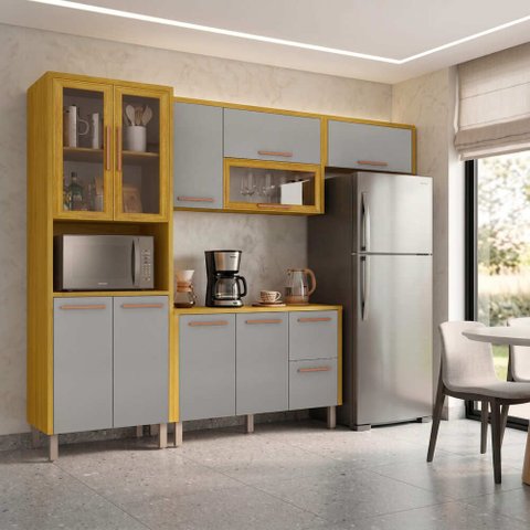 Cozinha Dafne 4 Peças com 10 Portas 2 Gavetões 100% MDF com Cristaleira Mobili House