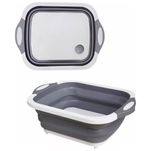 Tábua de Corte Bowl Multiuso Dobrável 3 em 1 Armazene Lave e Escorra Legumes