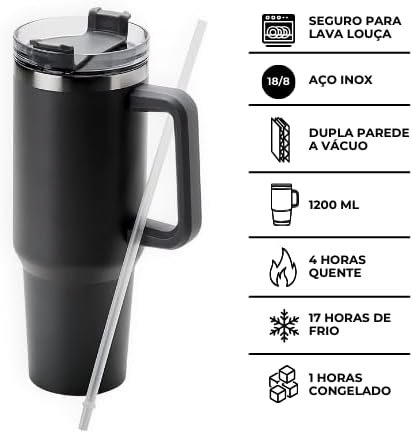 Copo Térmico Grande 1200 Ml Canudo Parede Dupla Cor Branco - 3